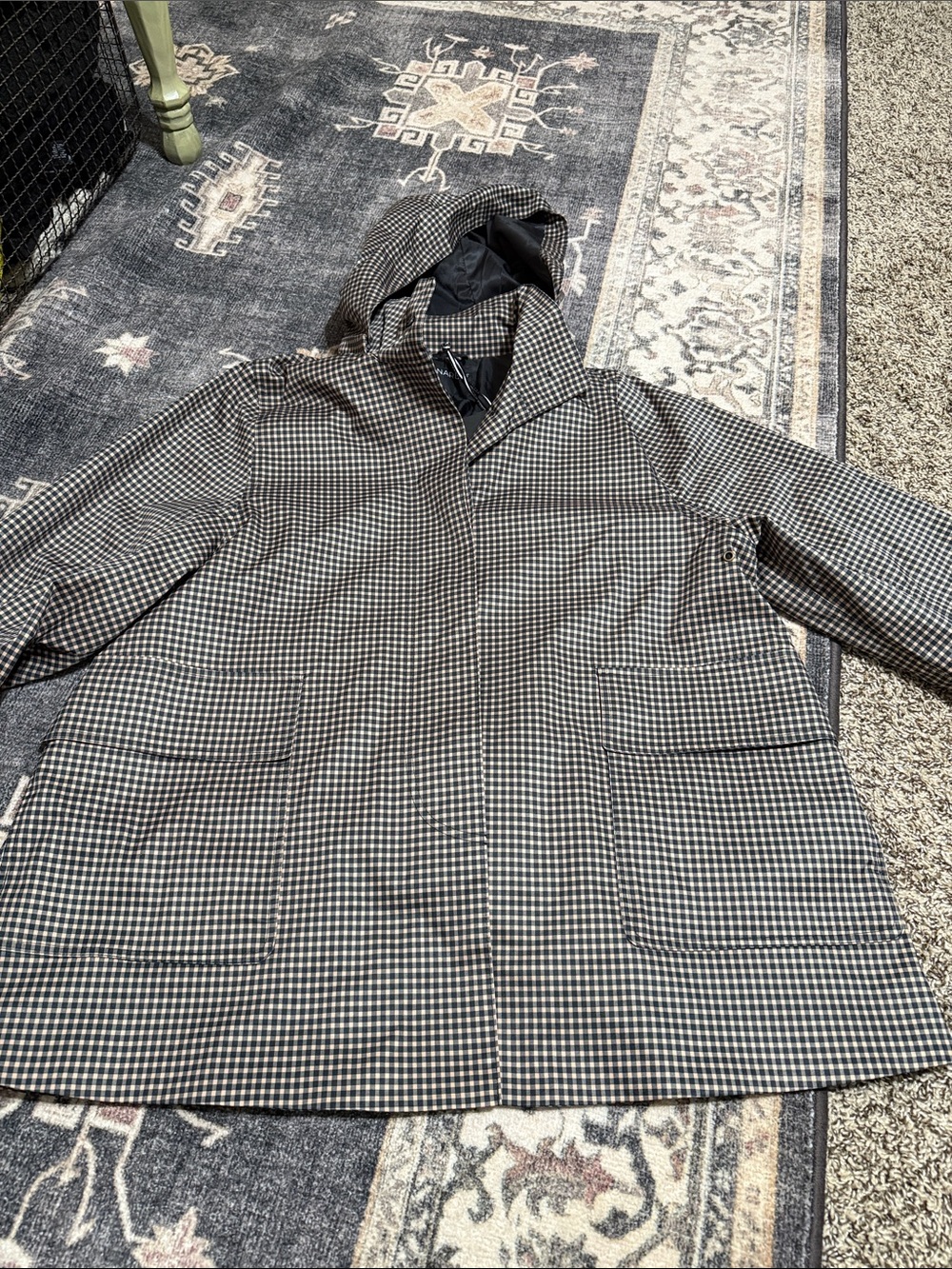 Bernardo Black and White Check Hooded Utility Jacket
